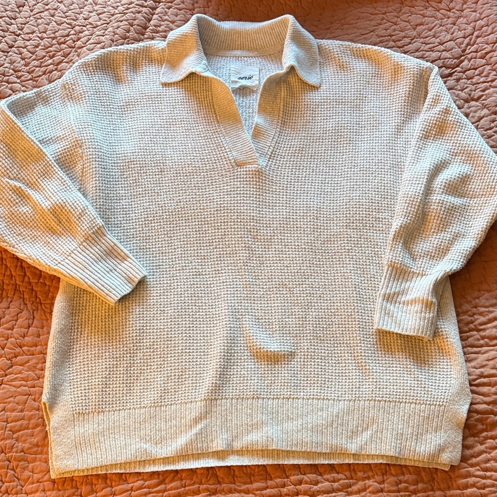 Aerie light gray collared sweater, size M